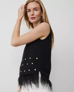 Petite Feather Embellished Shell Black -Anntaylor Shop 837753 2222 ALT2