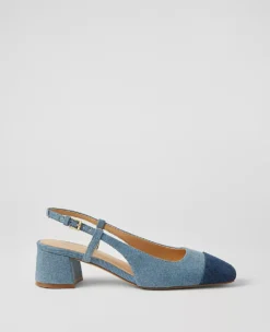 Denim Cap Toe Block Heel Pumps Soft Denim Blue