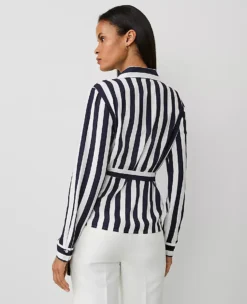 Petite Striped Collared Wrap Blouse Night Sky -Anntaylor Shop 837805 518676 ALT1
