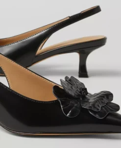 Floral Slingback Leather Kitten Heel Pumps Black -Anntaylor Shop 837816 2222 ALT1