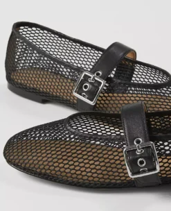 Mesh Buckled Ballet Flat Black -Anntaylor Shop 837818 2222 ALT1