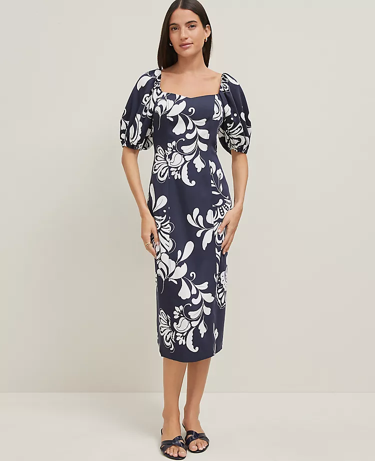 Floral Puff Sleeve Midi Dress Night Sky 4 Floral Puff Sleeve Midi Dress Night Sky - Image 2