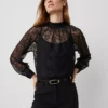Petite Lace Mock Neck Blouse Black -Anntaylor Shop 837837 2222