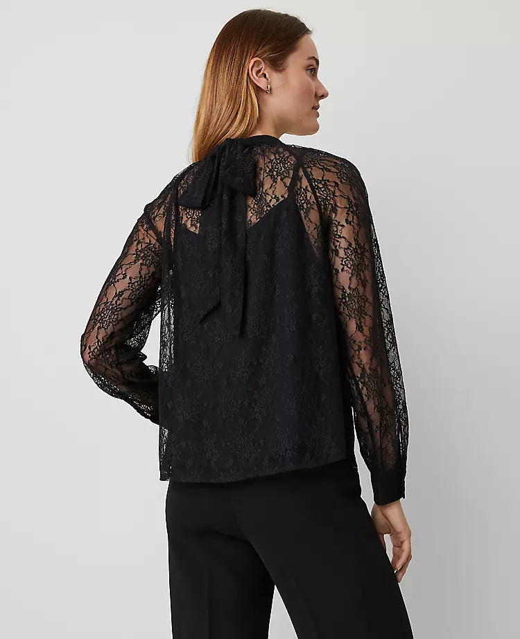 Petite Lace Mock Neck Blouse Black 4 Petite Lace Mock Neck Blouse Black - Image 2
