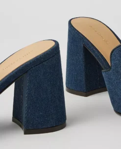 Horsebit Denim Block Heel Sandals Dark Denim Blue -Anntaylor Shop 837847 9096 ALT1
