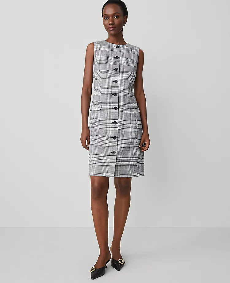 The Petite Button Shift Dress In Plaid Black 4 The Petite Button Shift Dress In Plaid Black - Image 2