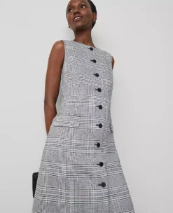 The Petite Button Shift Dress In Plaid Black 9 The Petite Button Shift Dress In Plaid Black -Anntaylor Shop 837854 517729 ALT2