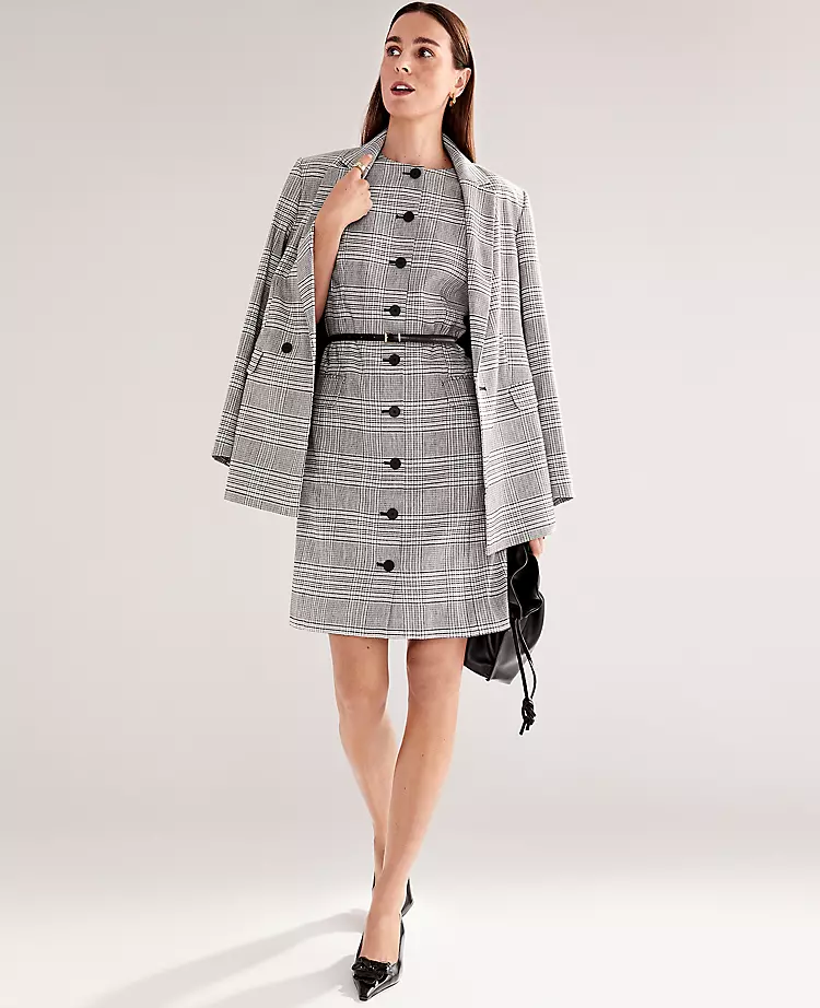 The Petite Button Shift Dress In Plaid Black 3 The Petite Button Shift Dress In Plaid Black