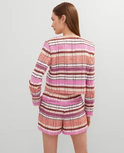 Tweed Crew Neck Jacket Neutral/Red Multi -Anntaylor Shop 837873 019700 ALT1