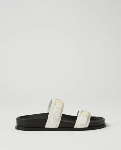 Weekend Collection Buckle Leather Sandals Winter White