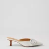 Buckle Nip Toe Embossed Kitten Heels White