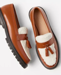 Shearling Leather Tassel Loafers Caramel -Anntaylor Shop 838543 018700 ALT1