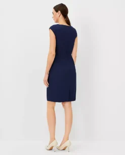 The Petite Scoop Neck Sheath Dress In Bi-Stretch - Curvy Fit Pure Sapphire -Anntaylor Shop 839266 8818 ALT1