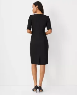 The Elbow Sleeve Square Neck Dress In Seasonless Stretch - Curvy Fit Core Black -Anntaylor Shop 839429 6600 ALT1