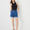 Petite Belted Denim Shorts Bright Medium Stone Wash