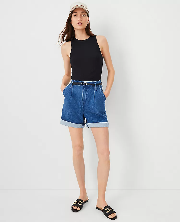 Petite Belted Denim Shorts Bright Medium Stone Wash 3 Petite Belted Denim Shorts Bright Medium Stone Wash