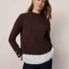 Mixed Media Mock Neck Top Pure Chocolate 1 Mixed Media Mock Neck Top Pure Chocolate -Anntaylor Shop 840044 7043