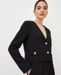 The Cropped V-Neck Jacket In Fluid Crepe Black -Anntaylor Shop 840202 2222 ALT2