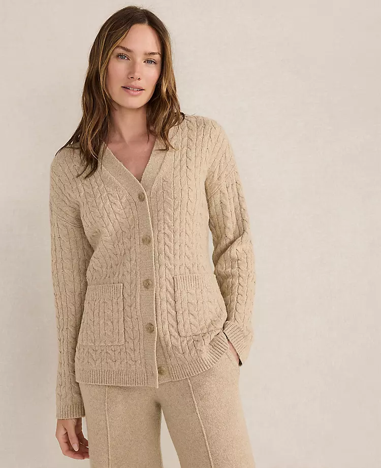 Haven Well Within Organic Cotton Blend Gradient Cable Cardigan Cashew Tan 3 Haven Well Within Organic Cotton Blend Gradient Cable Cardigan Cashew Tan