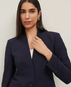 The Petite Collarless Blazer In Seasonless Stretch Deep Navy Sky