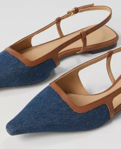 Denim Nip Toe Slingback Flat Dark Denim Blue -Anntaylor Shop 843169 9096 ALT1