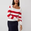 Petite Striped Envelope Neck Sweater White/Red Combo -Anntaylor Shop 843194 019550