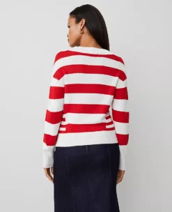 Petite Striped Envelope Neck Sweater White/Red Combo 6 Petite Striped Envelope Neck Sweater White/Red Combo -Anntaylor Shop 843194 019550 ALT1