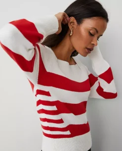Petite Striped Envelope Neck Sweater White/Red Combo 7 Petite Striped Envelope Neck Sweater White/Red Combo -Anntaylor Shop 843194 019550 ALT2