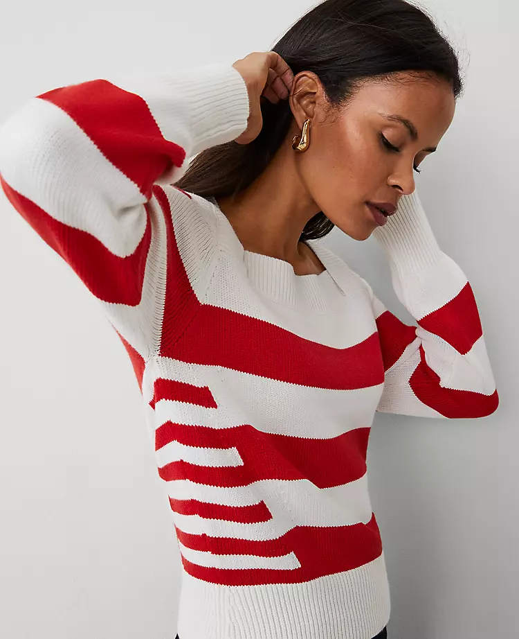 Petite Striped Envelope Neck Sweater White/Red Combo 5 Petite Striped Envelope Neck Sweater White/Red Combo - Image 3
