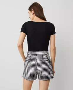 The Side-Zip Short In Gingham Black/White Multi -Anntaylor Shop 845677 2528 ALT2