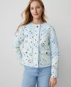 Petite Weekend Collection Paisley Quilted Jacket Pristine Blue