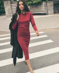 Ruched Knit Midi Dress Cherry Pie