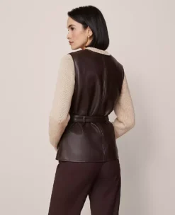 Belted Faux Leather Vest Pure Chocolate -Anntaylor Shop 845893 7043 ALT1