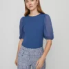 Mixed Media Pleated Sleeve Top Faded Denim 1 Mixed Media Pleated Sleeve Top Faded Denim -Anntaylor Shop 845919 019788