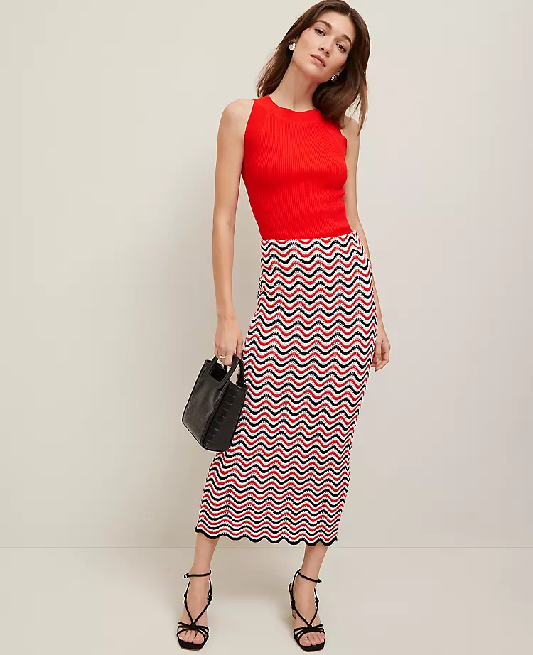 Petite Striped Crochet Sweater Skirt Red/Black Multi 4 Petite Striped Crochet Sweater Skirt Red/Black Multi - Image 2