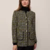 The Long Crew Neck Jacket In Houndstooth Tweed Green/Navy Multi -Anntaylor Shop 846014 018998