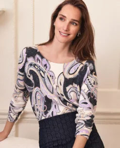 Paisley Boatneck Sweater Night Sky