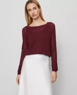 Pointelle Boatneck Sweater Windsor Wine -Anntaylor Shop 846049 6143 ALT2