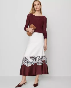 Paisley Satin Midi Skirt Windsor Wine -Anntaylor Shop 846086 523175