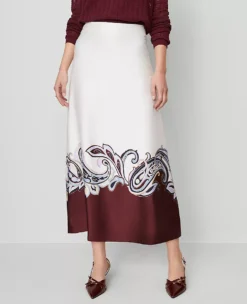 Paisley Satin Midi Skirt Windsor Wine -Anntaylor Shop 846086 523175 ALT1