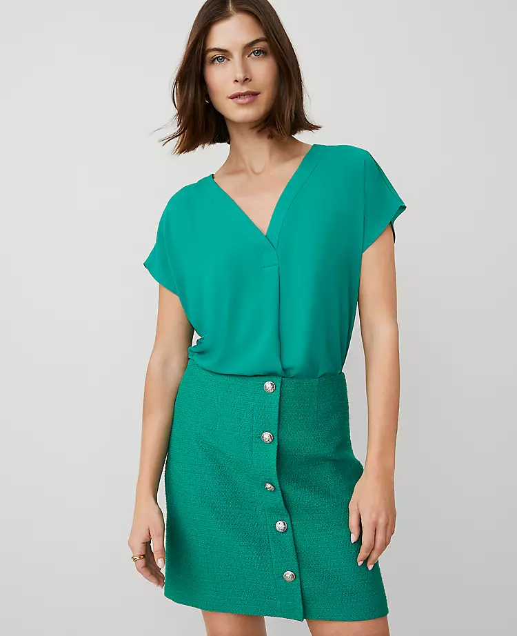 Petite Mixed Media Pleat Front Top Shady Glade 3 Petite Mixed Media Pleat Front Top Shady Glade