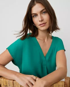 Petite Mixed Media Pleat Front Top Shady Glade 7 Petite Mixed Media Pleat Front Top Shady Glade -Anntaylor Shop 846098 3988 ALT2
