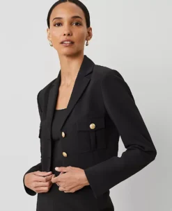The Petite Military Blazer Jacket In Fluid Crepe Black -Anntaylor Shop 846108 2222 ALT3