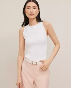 Petite Ottoman Halter Sweater Shell White