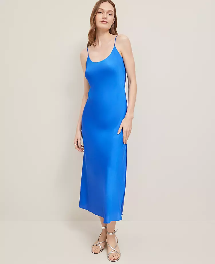 Petite Satin Slip Dress Power Blue 3 Petite Satin Slip Dress Power Blue