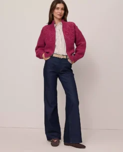 Weekend Collection Cable Bomber Sweater Jacket Strawberry Shortcake -Anntaylor Shop 846184 019818 ALT2