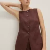 The Petite Long Crew Neck Vest In Linen Blend Rich Walnut 2 The Petite Long Crew Neck Vest In Linen Blend Rich Walnut -Anntaylor Shop 846194 019660