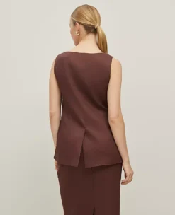 The Petite Long Crew Neck Vest In Linen Blend Rich Walnut 6 The Petite Long Crew Neck Vest In Linen Blend Rich Walnut -Anntaylor Shop 846194 019660 ALT1