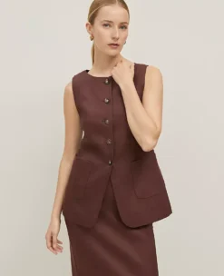 The Petite Long Crew Neck Vest In Linen Blend Rich Walnut 7 The Petite Long Crew Neck Vest In Linen Blend Rich Walnut -Anntaylor Shop 846194 019660 ALT2