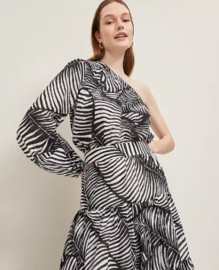 Petite One-Shoulder Blouse In Palm Print Black 11 Petite One-Shoulder Blouse In Palm Print Black -Anntaylor Shop 846231 519962 ALT3